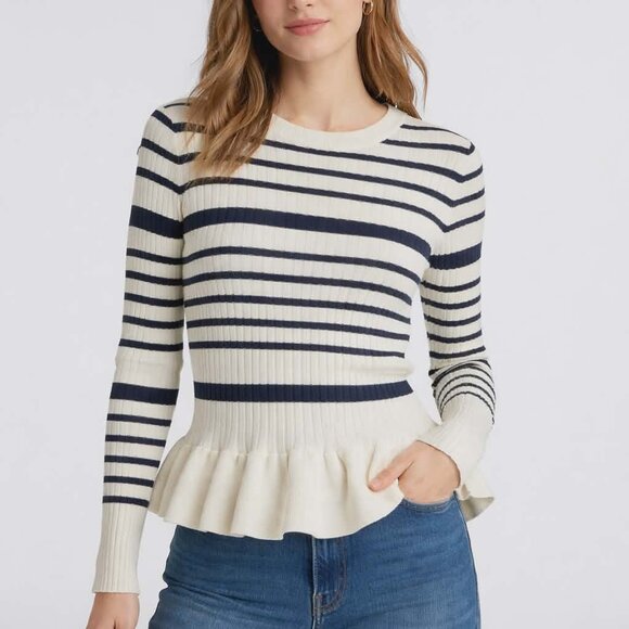 French Connection Tops - French Connection Striped Peplum Sweater – Size Medium